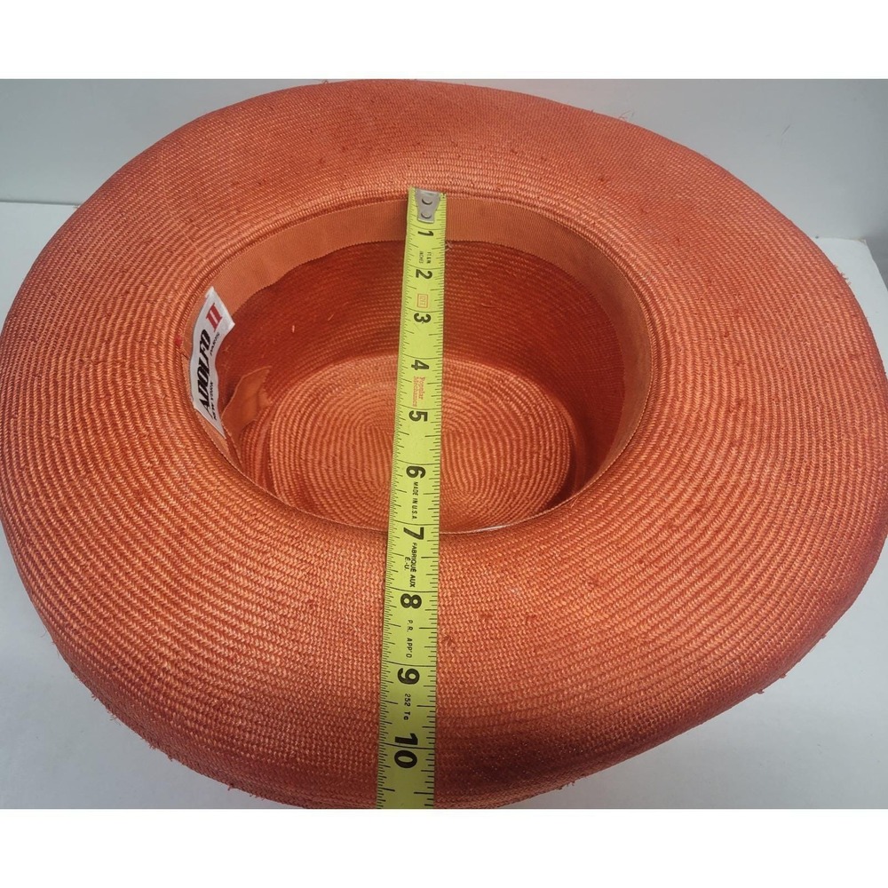 Adolfo II Vintage Wide Brim‎ Straw Hat Burnt Orange Gold Rope Tassel Pearl Pin - Picture 16 of 16
